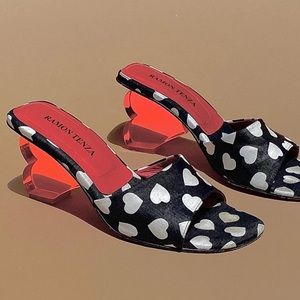 Vintage Ramon Tenza red Acrylic Lucite Heart shaped heel